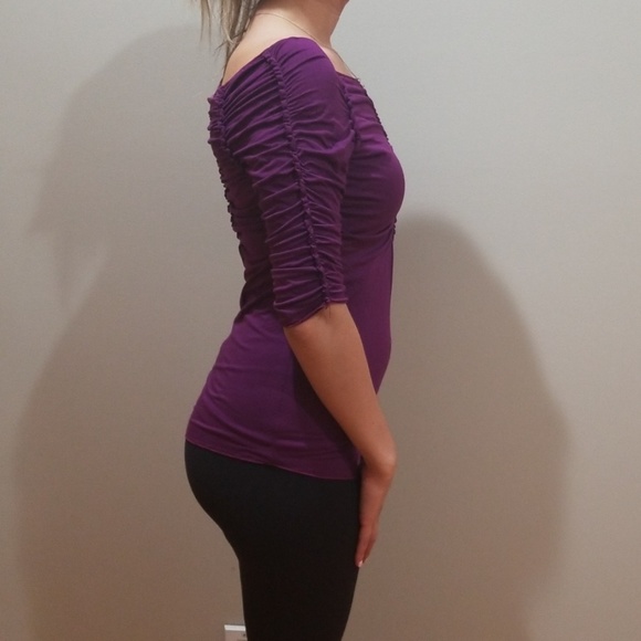 Max Studios Purple 3/4 Sleeve Blouse Stretch - Picture 3 of 5